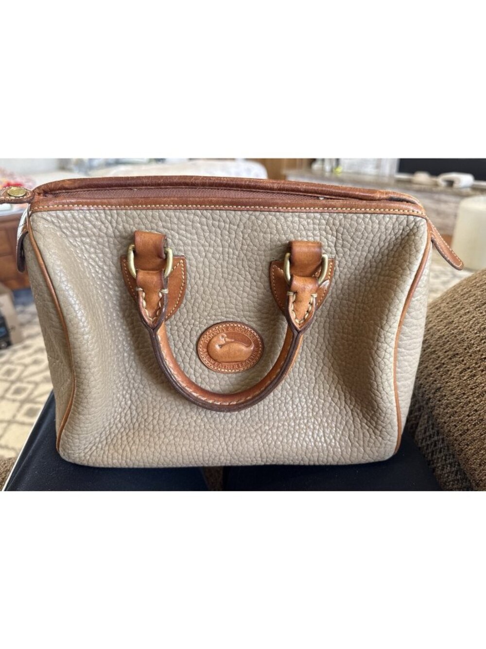 Vintage Dooney & Bourke Speedy All-Weather Leather Satchel Handbag USA Tan